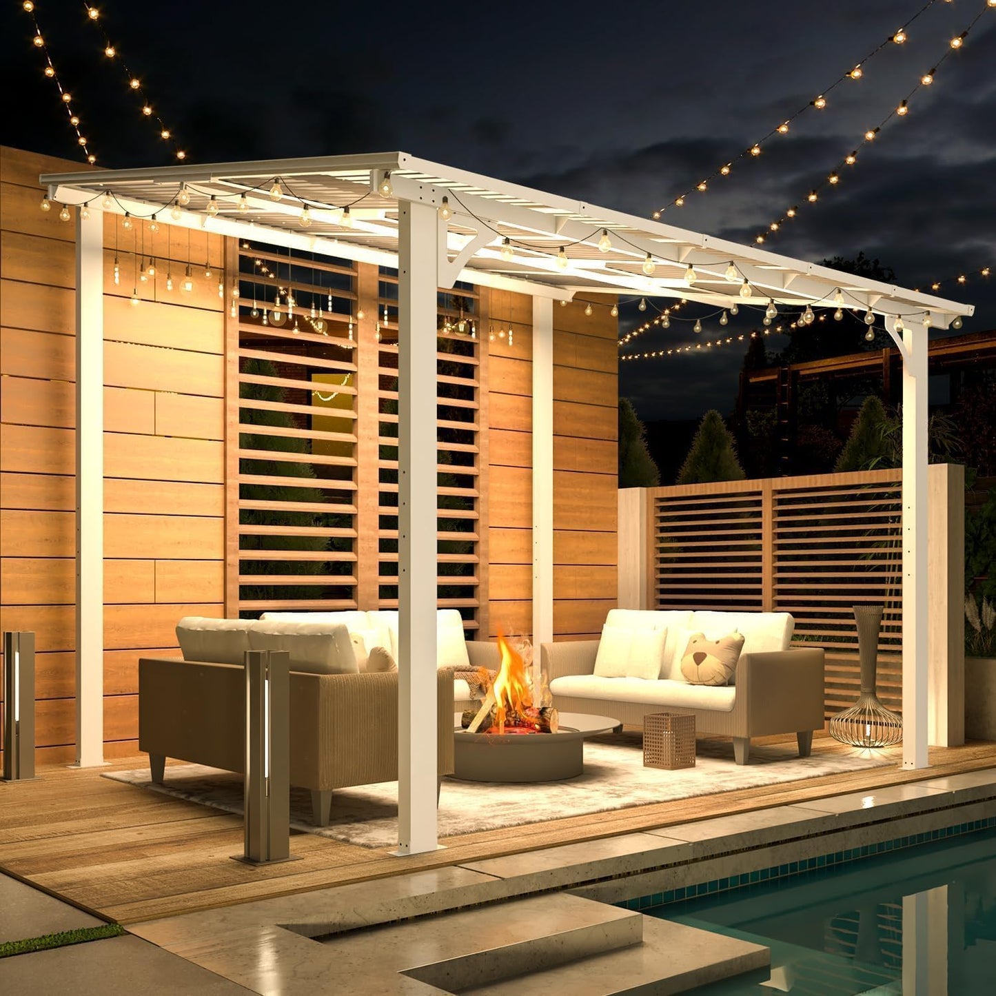 YODOLLA 2.4 x 3m Aluminium Lean-to Gazebo, Wall-Mounted Hardtop Pergola, White