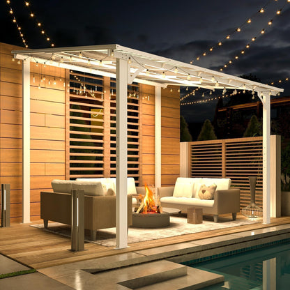YODOLLA 2.4 x 3m Aluminium Lean-to Gazebo, Wall-Mounted Hardtop Pergola, White