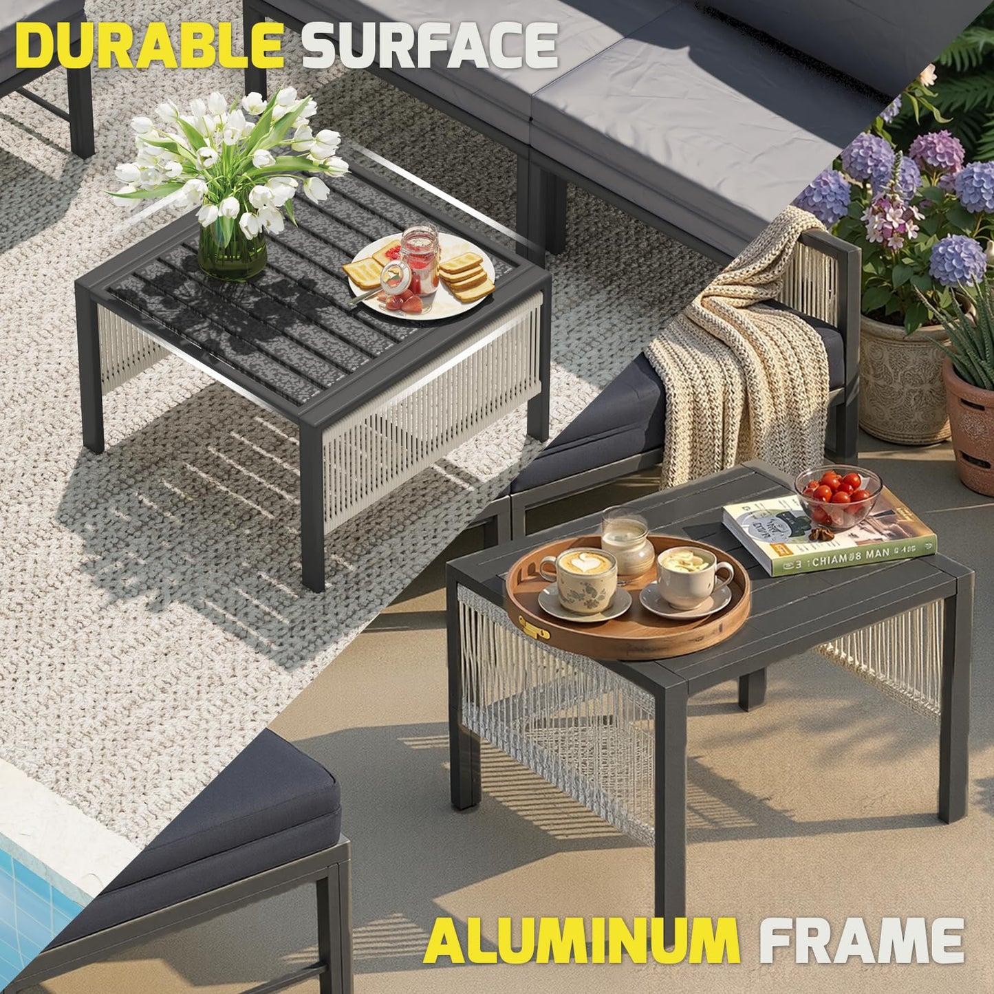 YODOLLA 4 Seater Outdoor Garden Furniture Set, Retractable Single Chair & Loveseat Patio Sofa