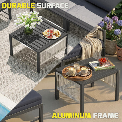 YODOLLA 4 Seater Outdoor Garden Furniture Set, Retractable Single Chair & Loveseat Patio Sofa