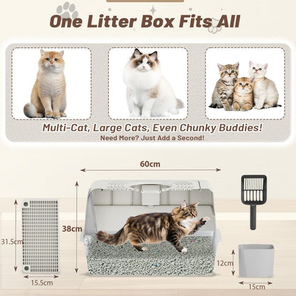 YODOLLA Stainless Steel Cat Litter Tray with Lid, Dual Doors, Scoop, Mat & Steps