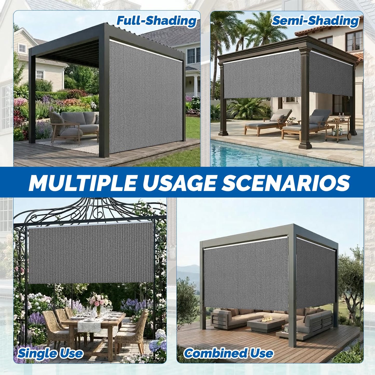 YODOLLA 10'(W) × 8'(H) Roller Shade Sun Shade Cover Canopy with 99% UV Protection
