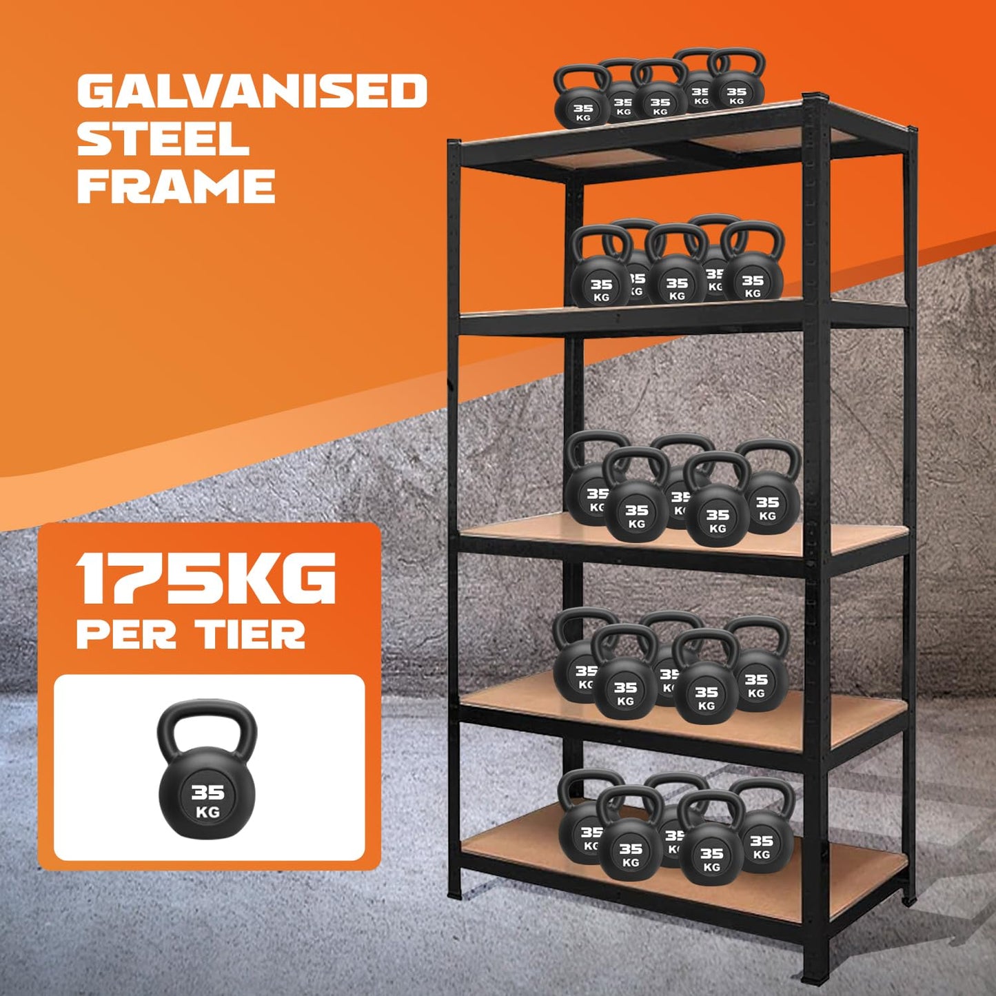 YODOLLA 5 Tier Heavy Duty Garage Shelving Unit 170cm Steel Storage Rack