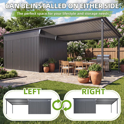 YODOLLA 20x8FT 2-in-1 Metal Lean-to Shed With Pergola Combo