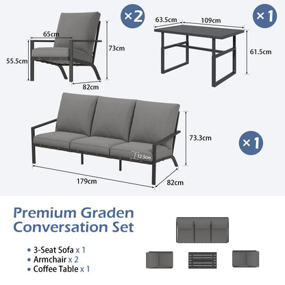YODOLLA 5 Seater Outdoor Garden Furniture Set, 3-Seater Sofa & 2 Armchairs with Coffee Table