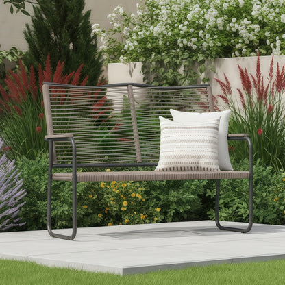 YODOLLA 2-Seater Rope Garden Bench Loveseat, All-Weather Woven Rope Patio Sofa