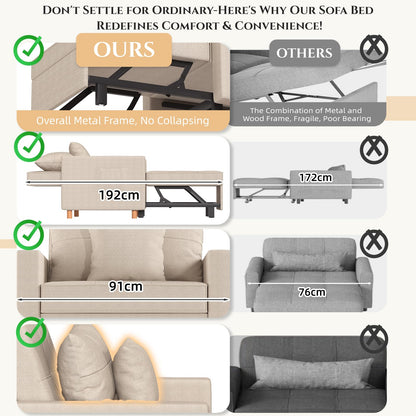 YODOLLA 3-in-1 Sleeper Sofa Bed, 192cm Convertible Single Sofa, Adjustable Armchair