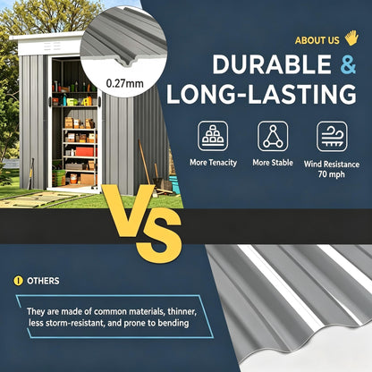 YODOLLA 3x5ft Metal Garden Storage Shed, Sliding Lockable Door, Dark Grey