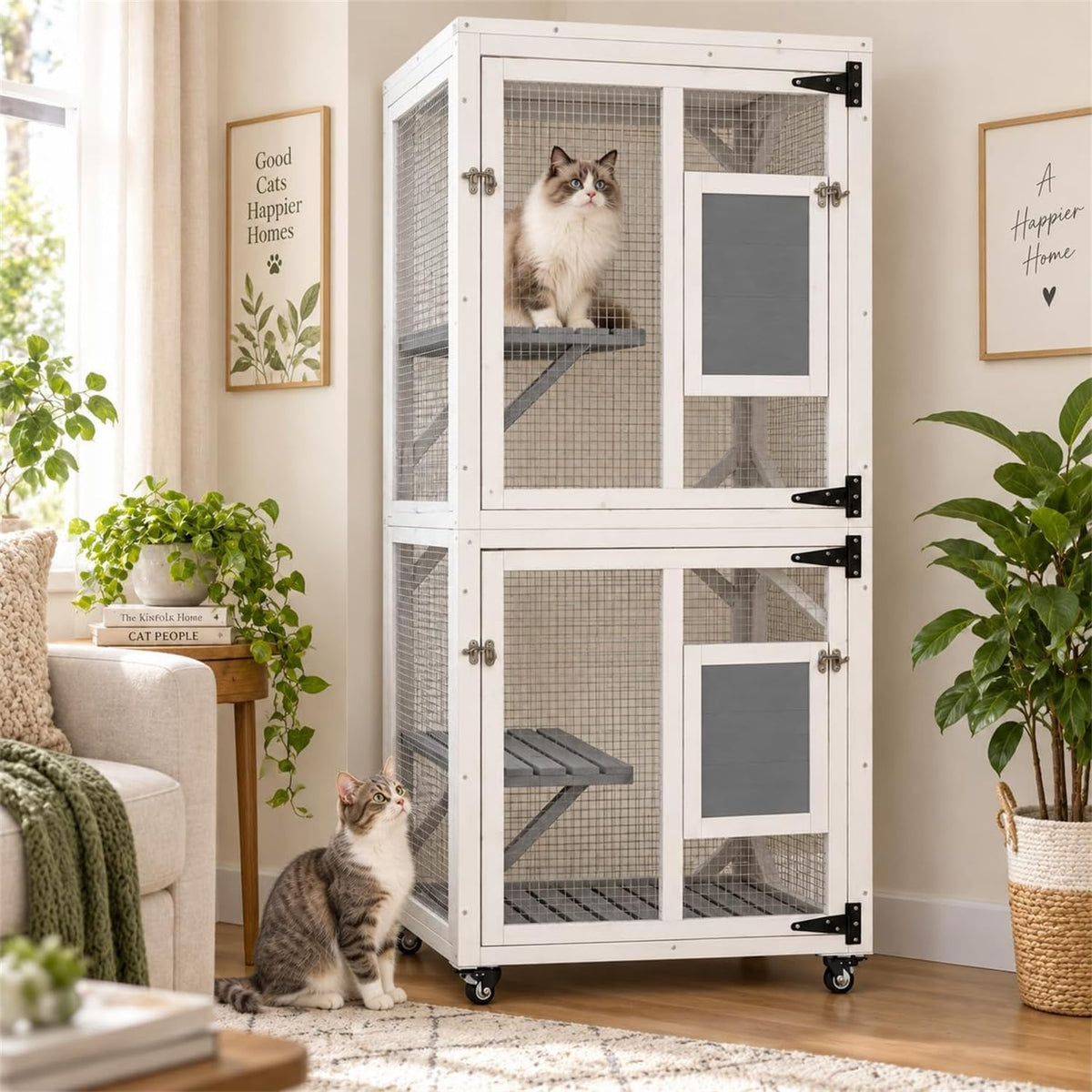 YODOLLA Outdoor Catio Enclosure with Hammock, Safe Play Space for Cats, White