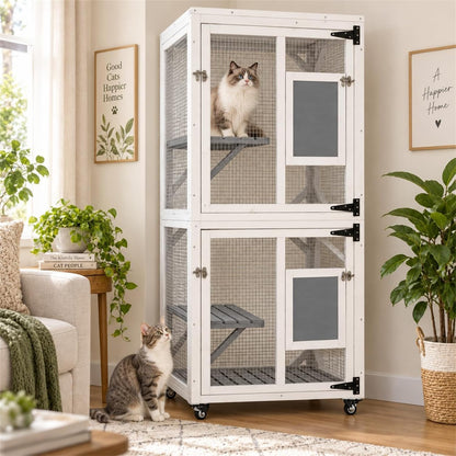 YODOLLA Outdoor Catio Enclosure with Hammock, Safe Play Space for Cats, White