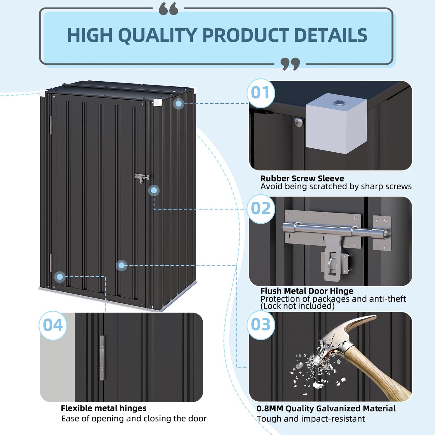YODOLLA 144 x 76 x 55 cm Garden Cabinet with Adjustable Shelves & Double Doors