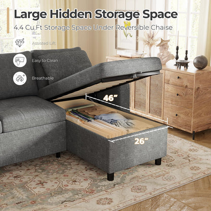 YODOLLA L-Shaped Corner Sofa Bed 3-in-1 Pull Out Sleeper Sofa, Dark Grey