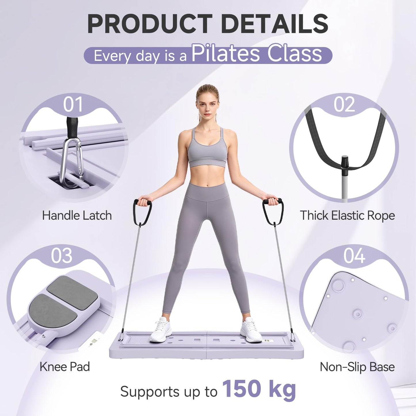 YODOLLA 5 in 1 Foldable Pilates Reformer Board with LED Counter, Purple