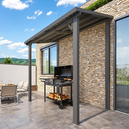 YODOLLA 1.5x2.5m Aluminium Lean-to Gazebo Wall-Mounted Hardtop Roof Pergola