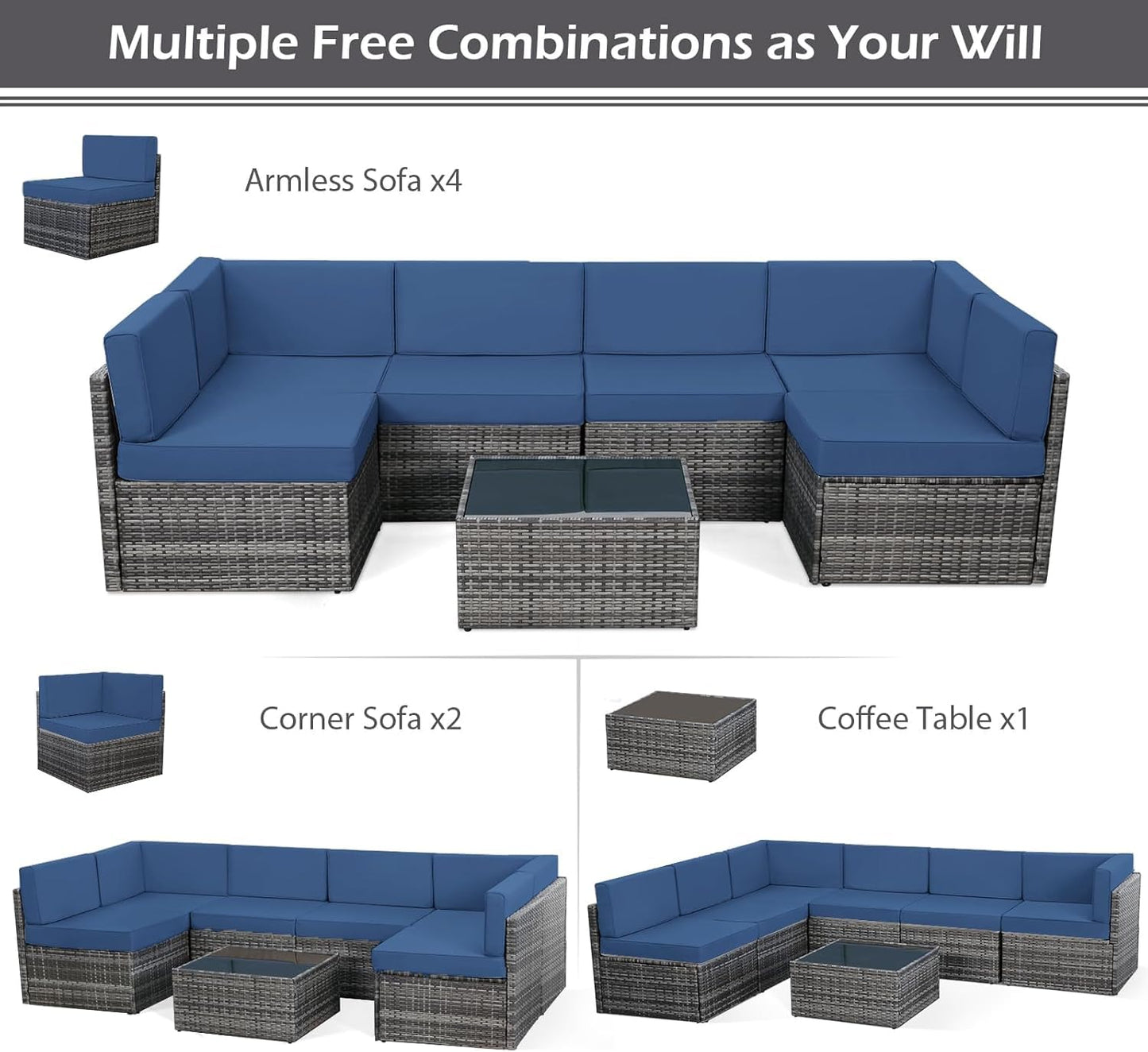 YODOLLA 6-Seater Garden Furniture Sets,7 Pieces Outdoor Patio Rattan Sofa Set
