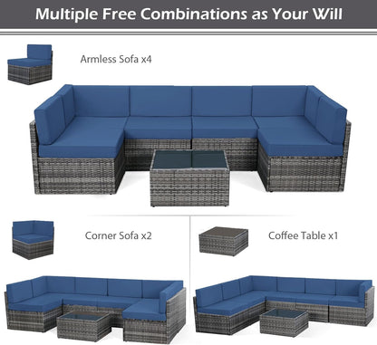 YODOLLA 6-Seater Garden Furniture Sets,7 Pieces Outdoor Patio Rattan Sofa Set