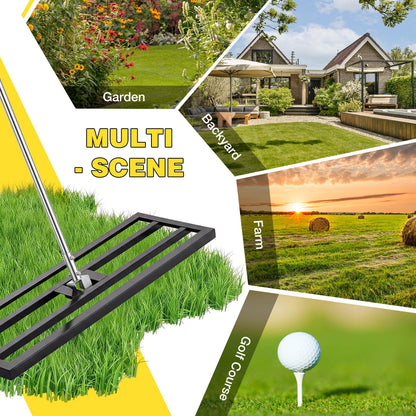 YODOLLA Lawn Leveling Rake 195 x 75×25cm Stainless Steel Lawn Leveller, Black
