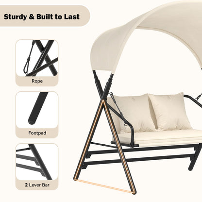 YODOLLA 2 Seater Outdoor Garden Swing with Canopy, Beige