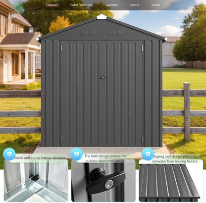 YODOLLA 6x4ft Outdoor Storage Shed Bike Tool Garden Metal Sheds, Dark Grey
