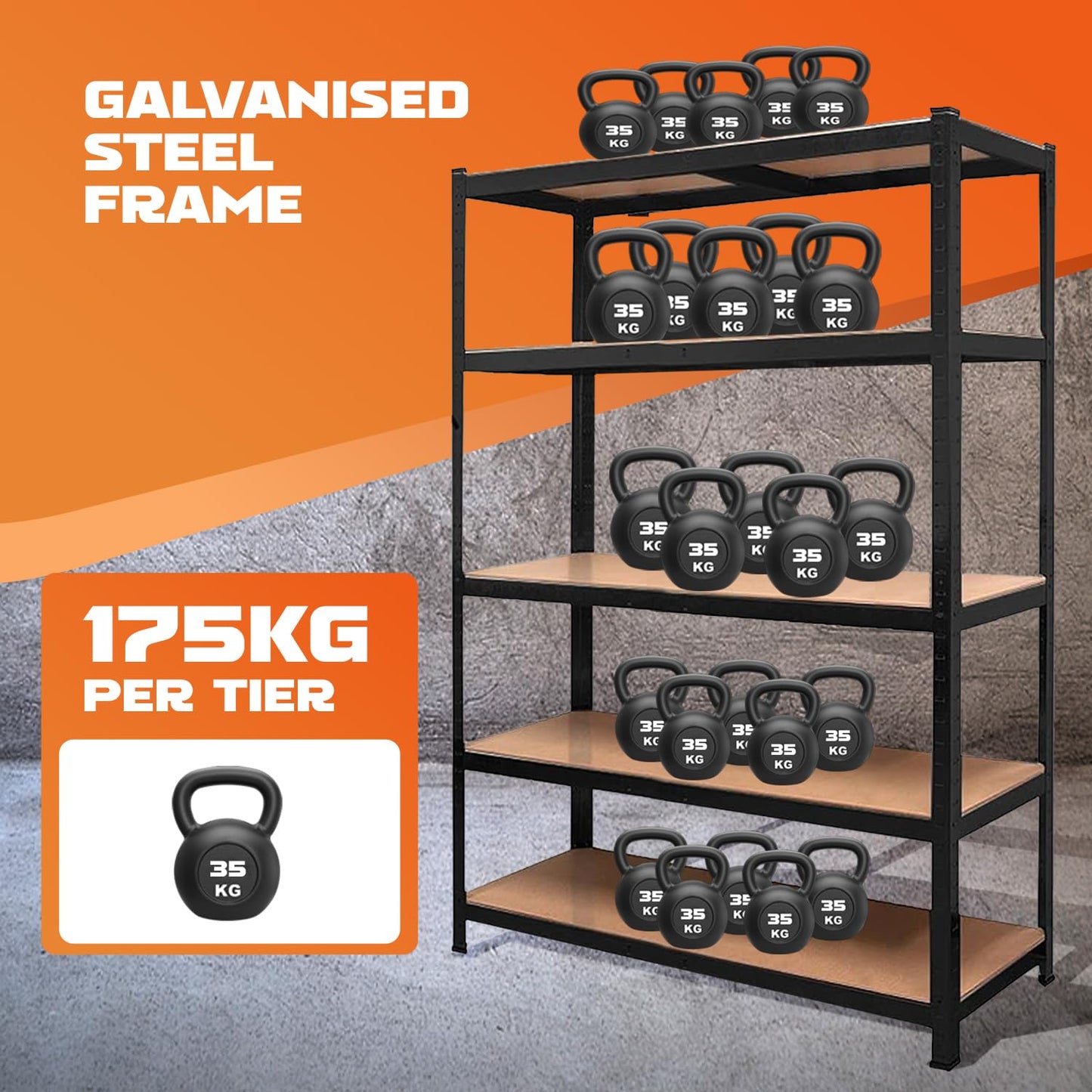YODOLLA 5 Tier Heavy Duty Garage Shelving Unit 180cm Steel Storage Rack