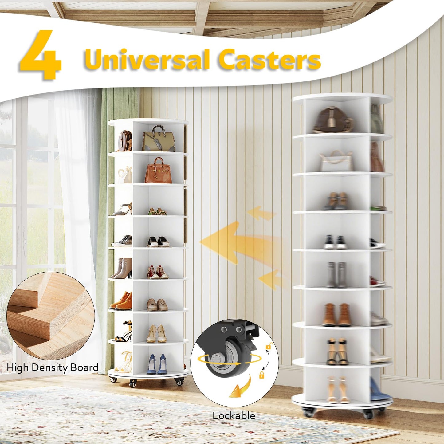 YODOLLA 8 Tier Rotating Shoe Rack Shoe Tower Organizer, White