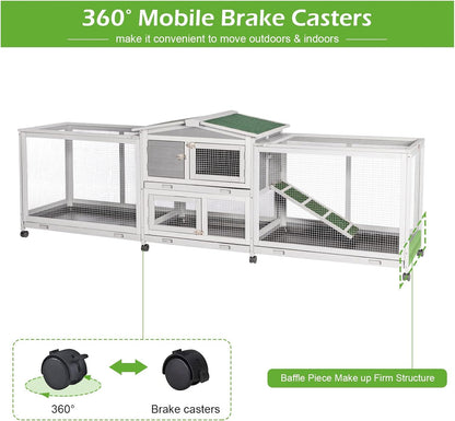 YODOLLA 2.4m Large Wooden Rabbit Hutch Outdoor Double Run Guinea Pig Cage