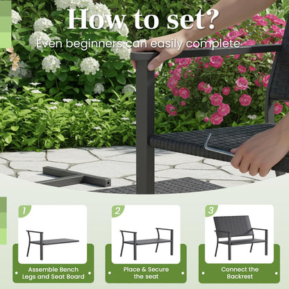 YODOLLA Outdoor PE Rattan Wicker Loveseat, 2-Seater Garden Bench with Sturdy Metal Frame