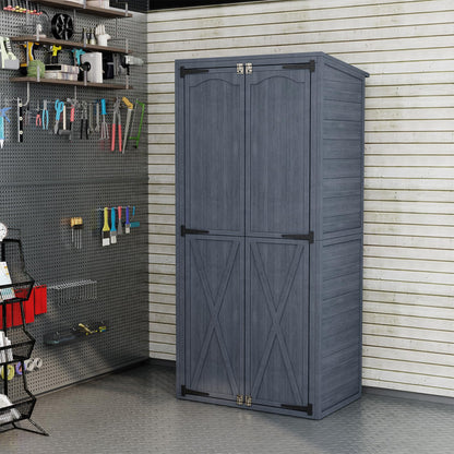 YODOLLA Outdoor Tall Garden Storage Box, Wooden Garden Storage Tool Cabinet Shed with 3 Adjustable Shelves