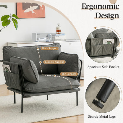 YODOLLA Modern Accent Armchair with Metal Frame, Grey