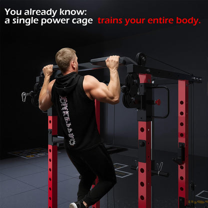 YODOLLA Power Squat Rack Cage Power Rack with LAT Pulldown