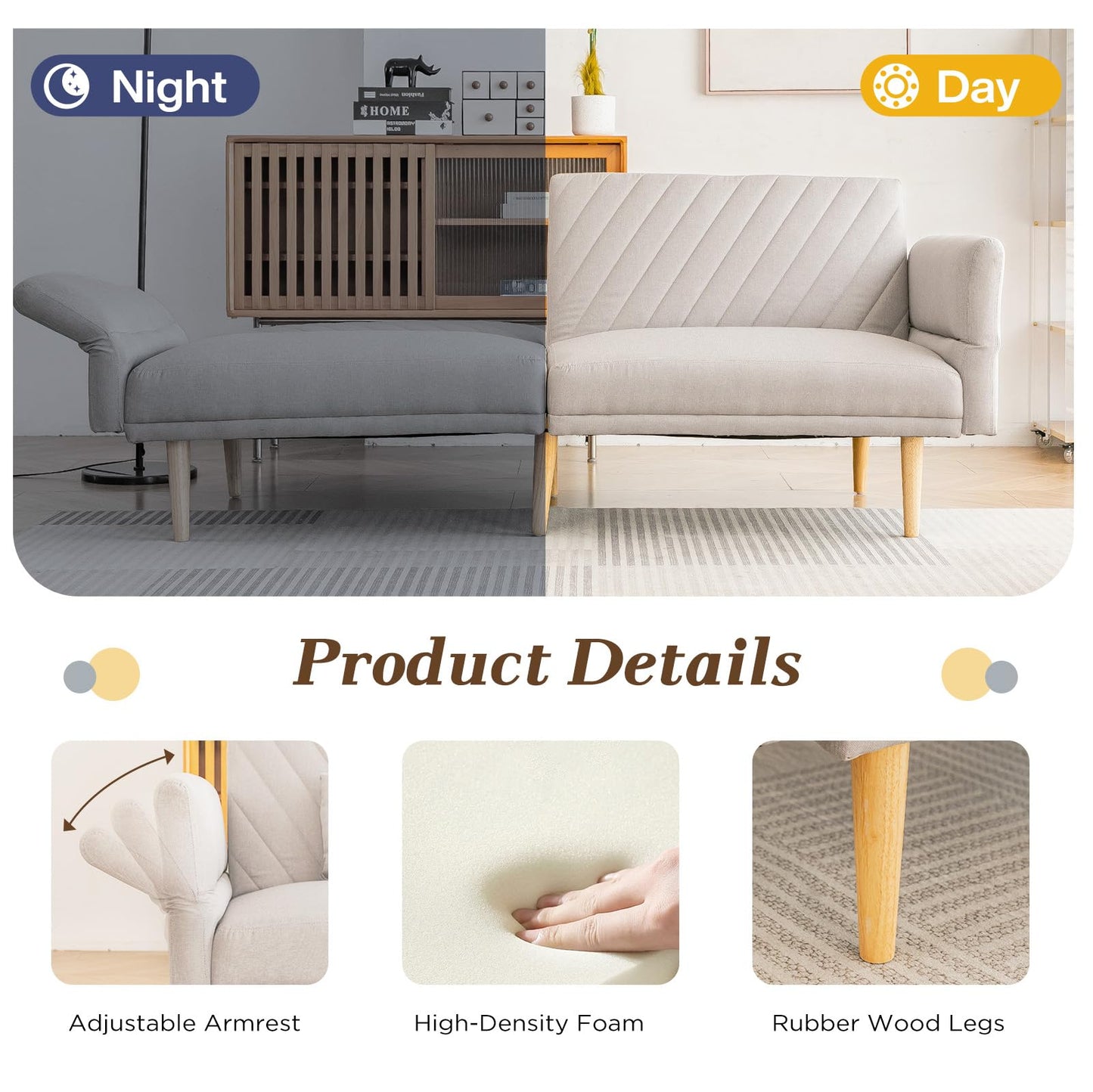 YODOLLA 2-3 SeaterSofa Bed Convertible Futon Sofa Beds, Grey