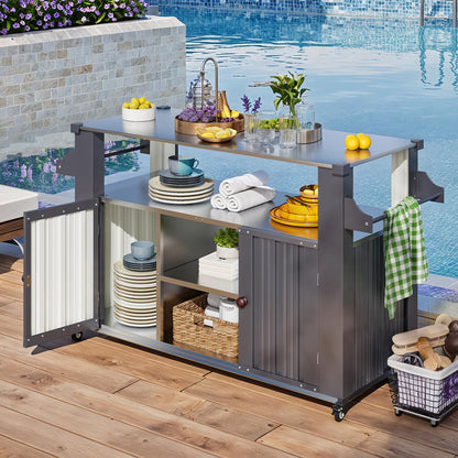 YODOLLA Rolling Outdoor Kitchen Island & Bar Cart