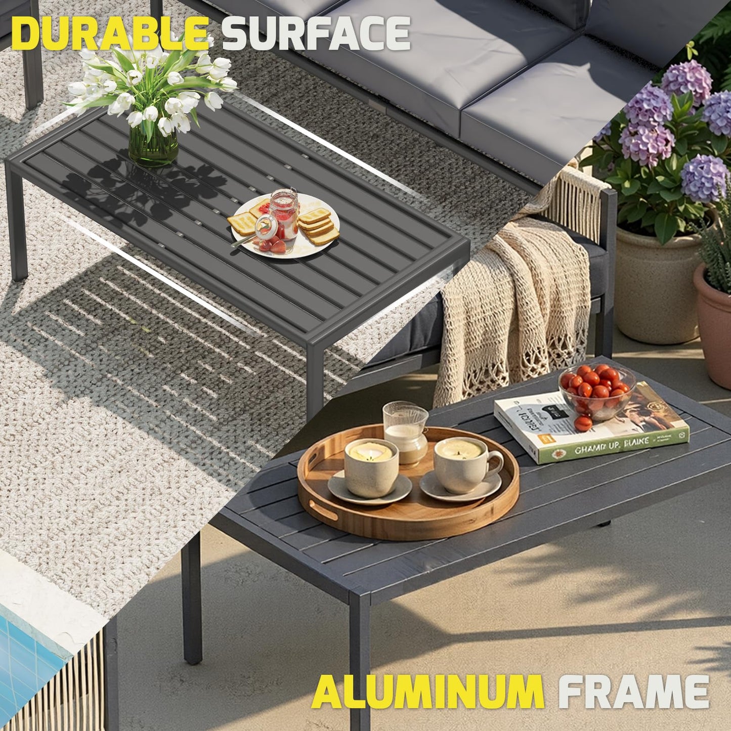 YODOLLA 5 Seater Outdoor Garden Furniture Set, Retractable Single Chair Patio Sofa