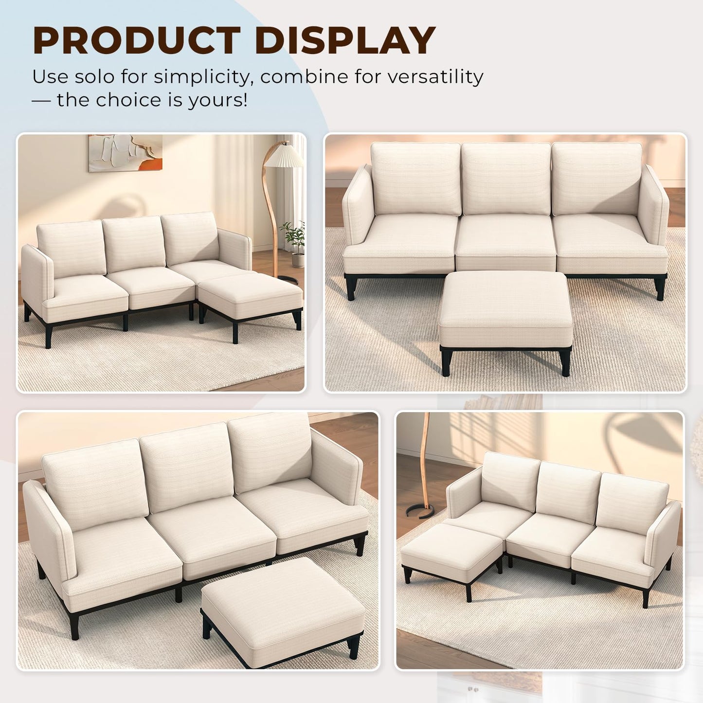 YODOLLA  L-Shaped 3-Seater Sofa 191cm Fabric Sofa with Chaise Ottoman