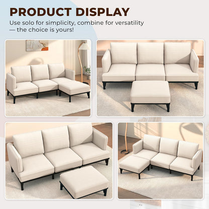 YODOLLA  L-Shaped 3-Seater Sofa 191cm Fabric Sofa with Chaise Ottoman