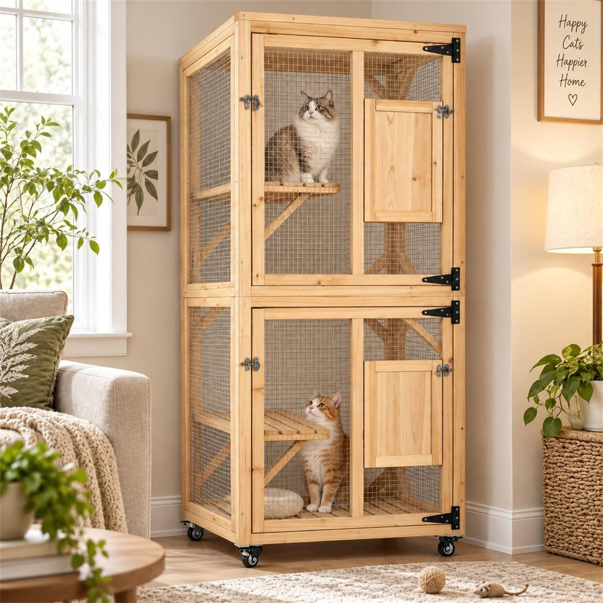 YODOLLA Outdoor Catio Enclosure with Hammock, Safe Play Space for Cats, Natural