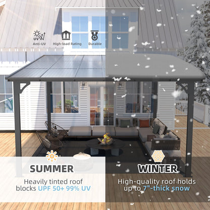 YODOLLA 3.65m x 3.65m Wall-Mounted Aluminium Awning Gazebo, Lean to Pergola