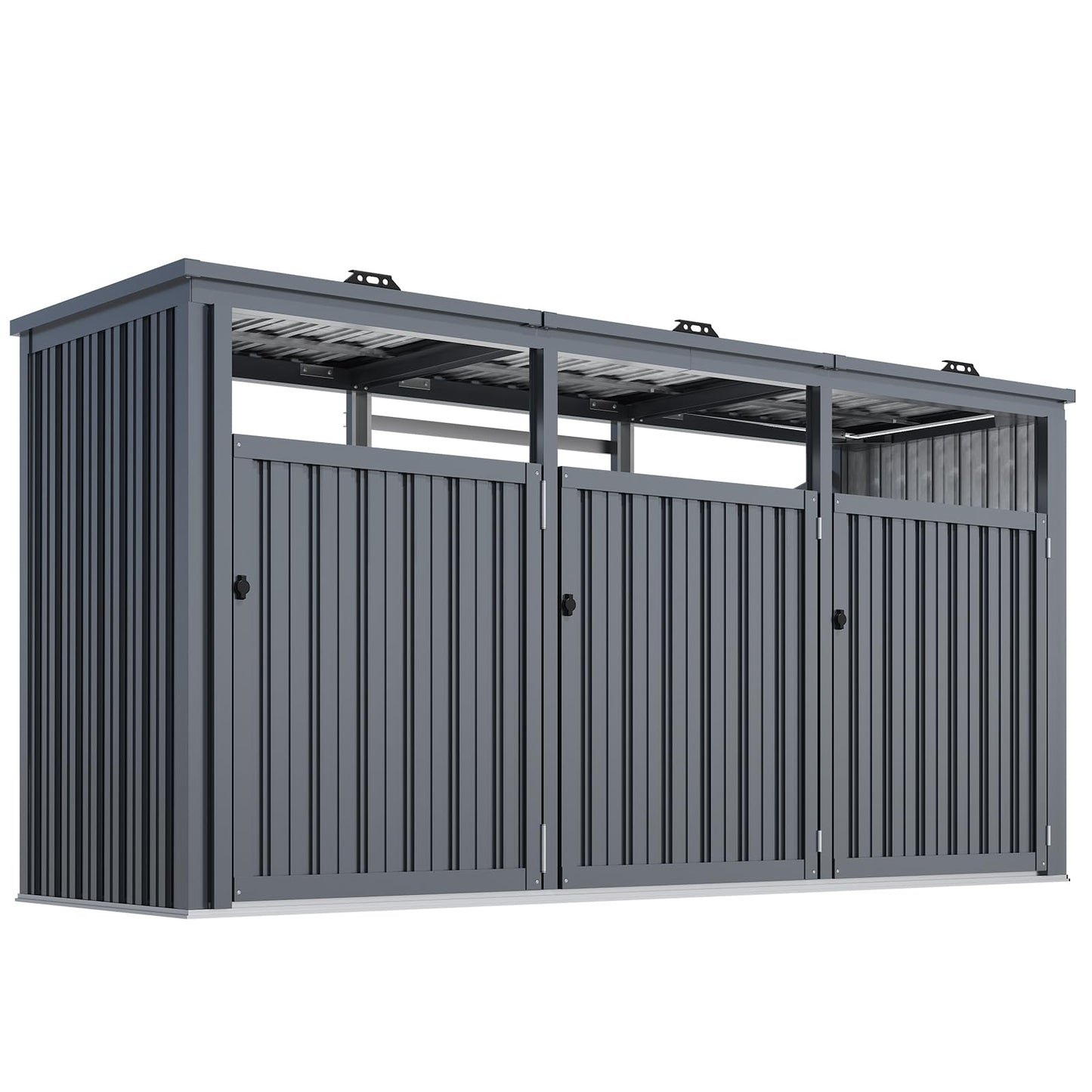 YODOLLA Wheelie Bin Box, Set of 3, 240 L Garden Cabinet Tool Shed, Dark Grey