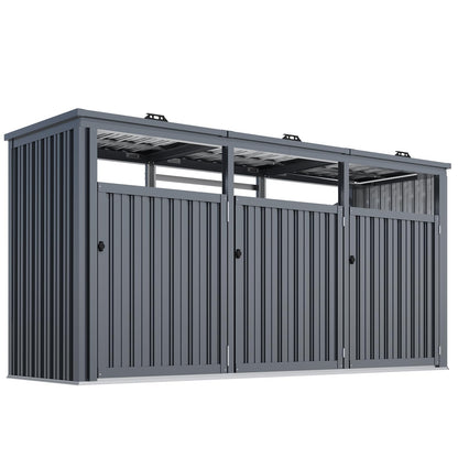 YODOLLA Wheelie Bin Box, Set of 3, 240 L Garden Cabinet Tool Shed, Dark Grey