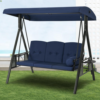 YODOLLA 3 Seater Garden Swing Chair with Adjustable Canopy & Cushions-Blue