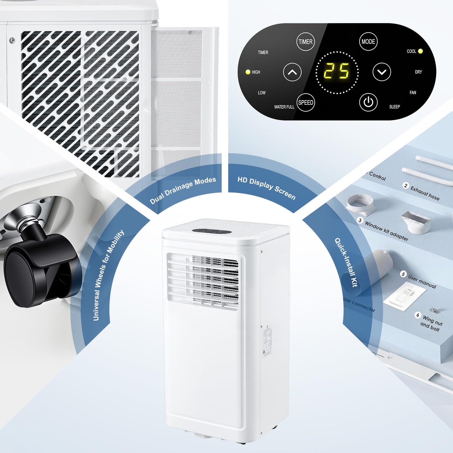 YODOLLA 9000 BTU Portable Air Conditioner, 4-in-1 Mobile Air Conditioning Unit