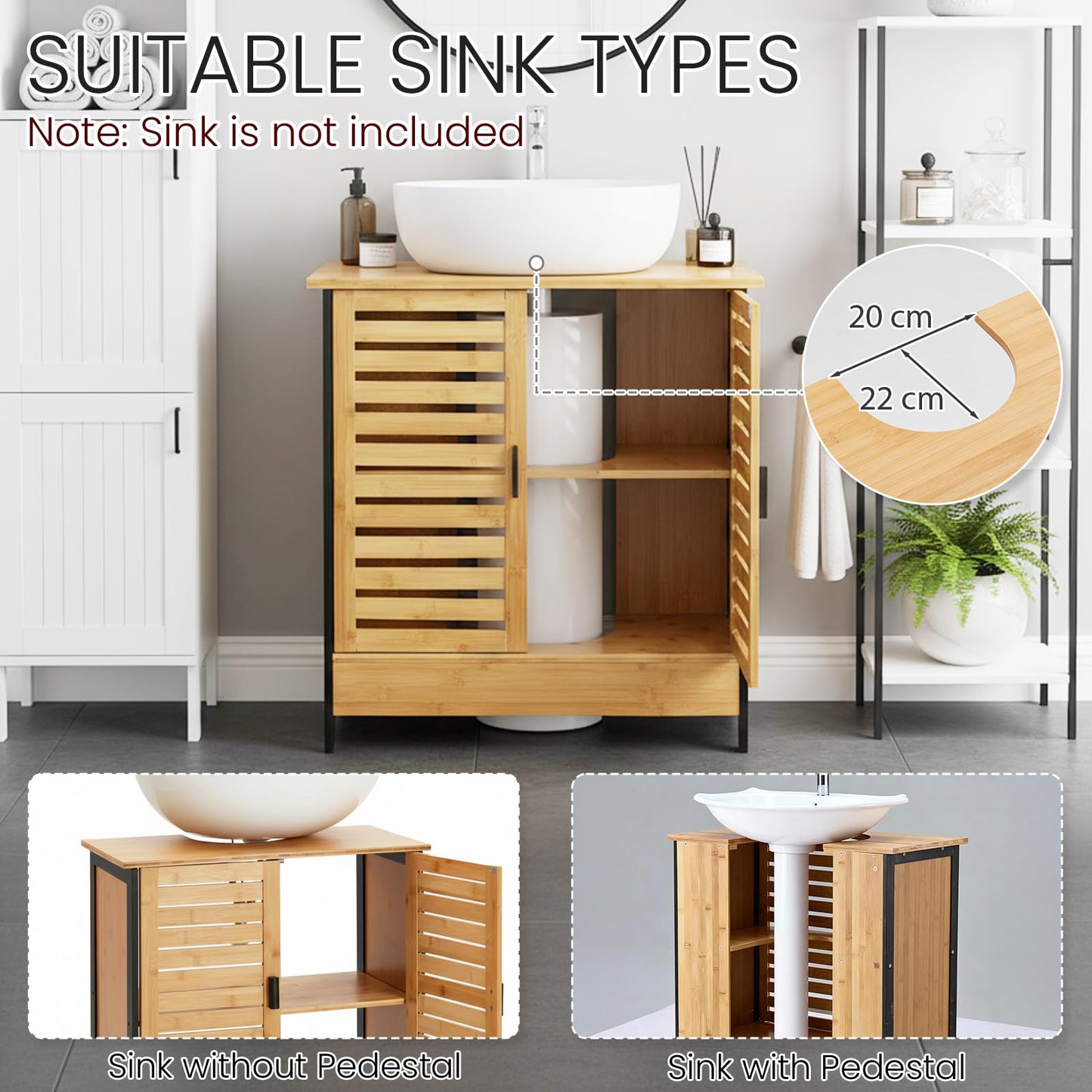 YODOLLA Bamboo Under Sink Bathroom Cabinet