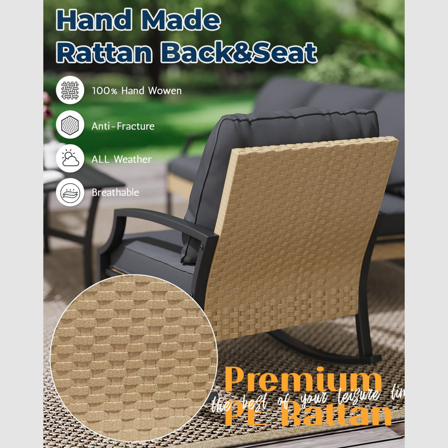 YODOLLA 4-Piece Patio Furniture Set with Rocking Chairs, Grey