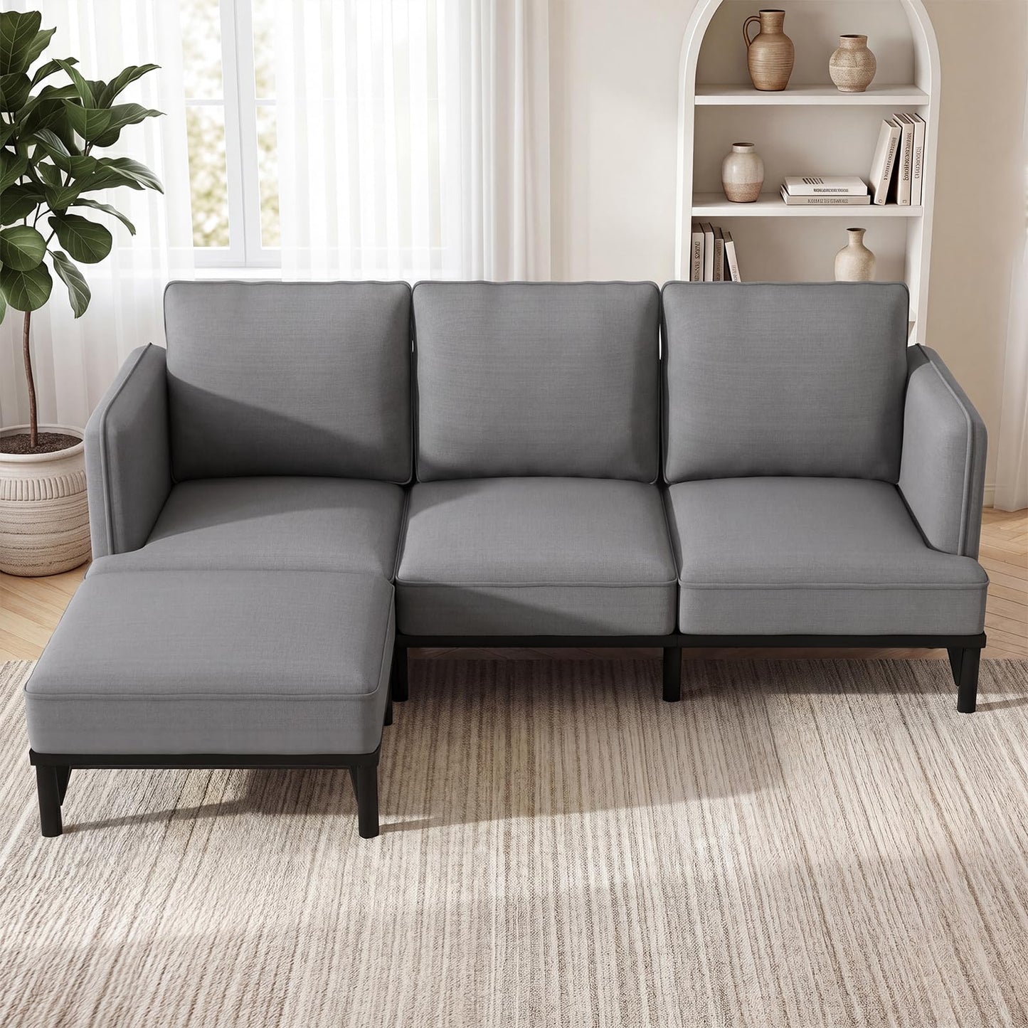 YODOLLA  L-Shaped 3-Seater Sofa 191cm Fabric Sofa with Chaise Ottoman