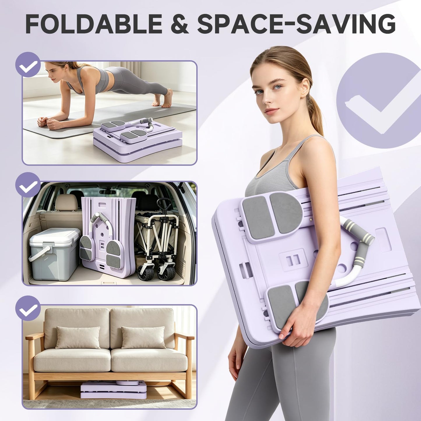 YODOLLA 5 in 1 Foldable Pilates Reformer Board with LED Counter, Purple