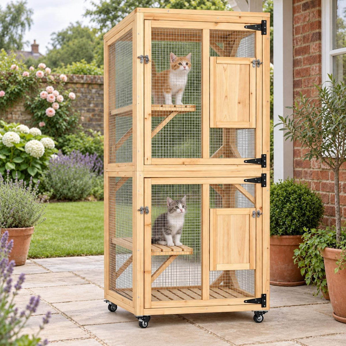 YODOLLA Outdoor Catio Enclosure with Hammock, Safe Play Space for Cats, Natural
