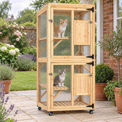 YODOLLA Outdoor Catio Enclosure with Hammock, Safe Play Space for Cats, Natural