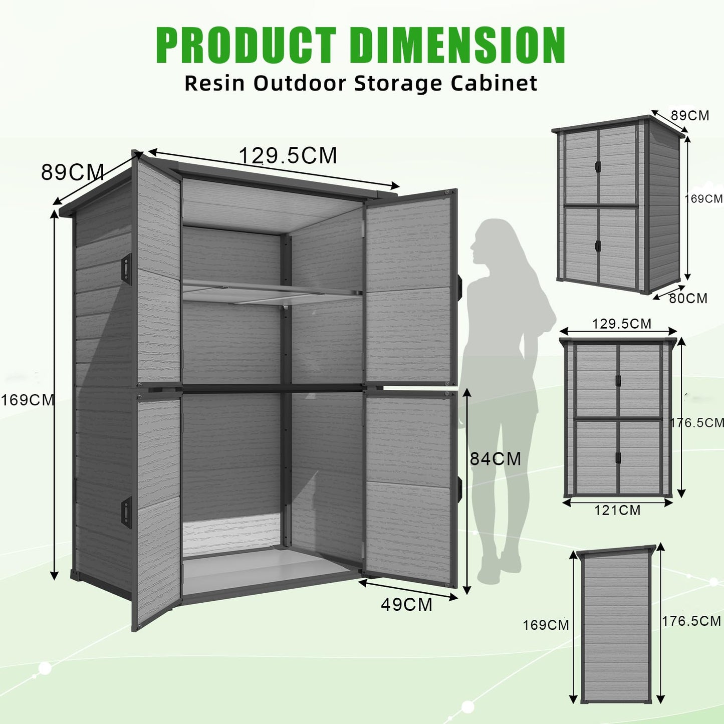 YODOLLA 129.5x89x176.5cm Storage Cabinet with Adjustable Shelves, Grey