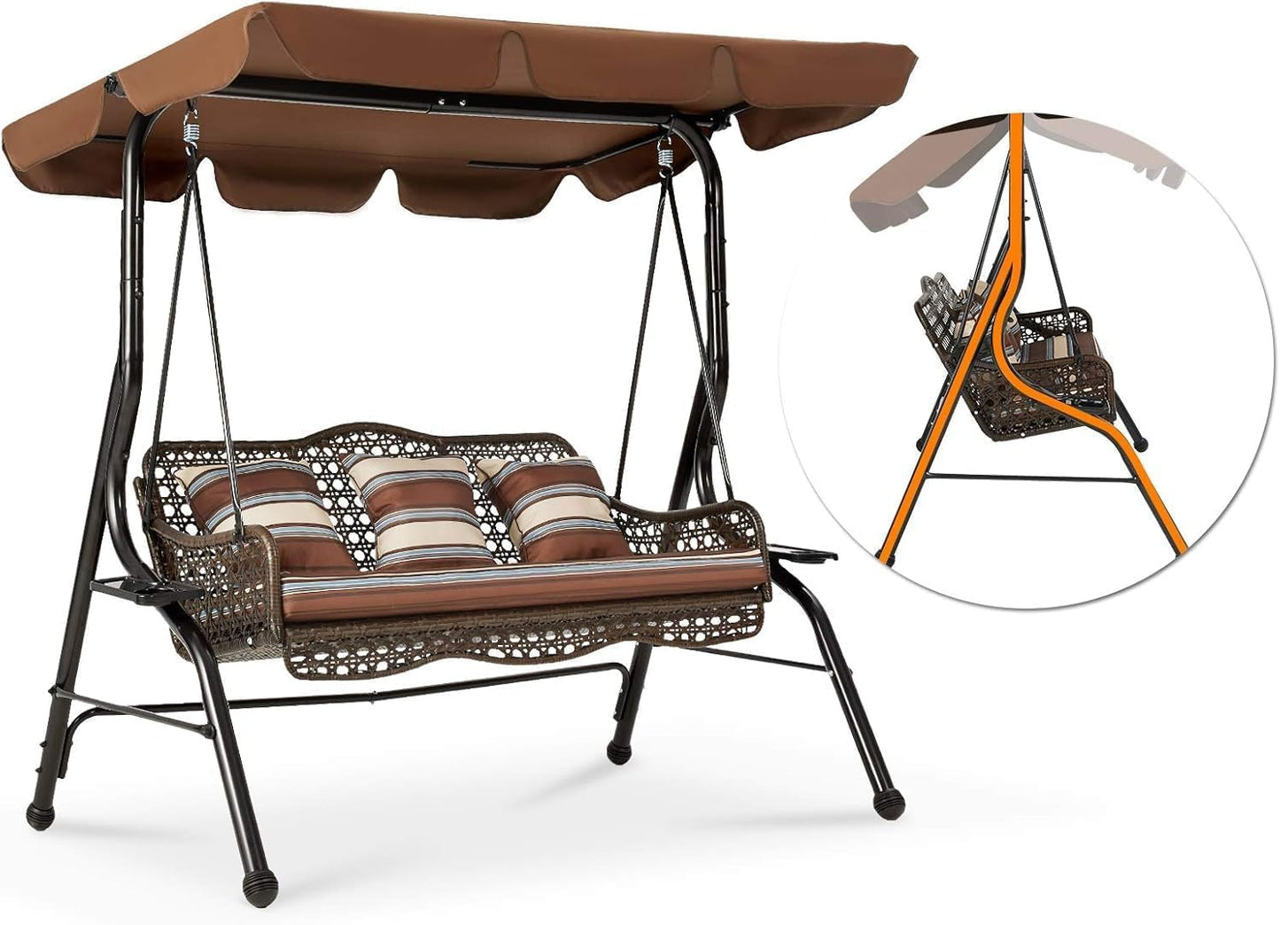 YODOLLA 3 Seater Garden Swing Chair with Adjustable Canopy