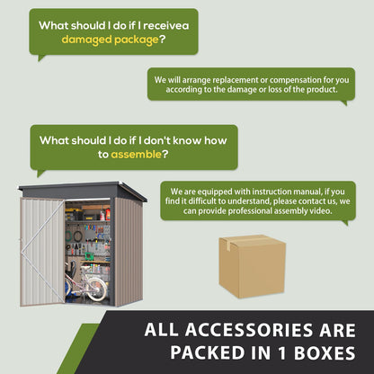 YODOLLA 5x3ft Metal Garden Shed Lockable Door Outdoor Storage Shed with Floor